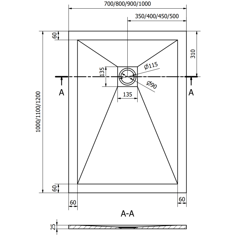 Mexen Stone+ obdĺžniková kompozitná sprchová vanička 100 x 80 cm, čierna - 44708010