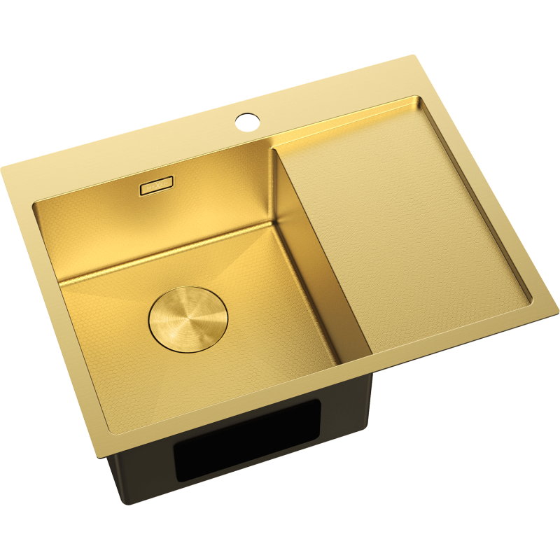 Mexen Exar nerezový kuchynský drez s odkvapkávacou plochou ľavý 620 x 480 mm, zlatý HC - 6431621005L-55HC