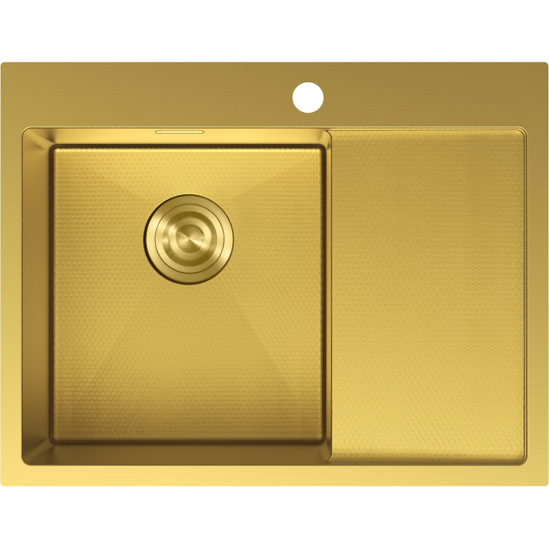 Mexen Exar nerezový kuchynský drez s odkvapkávacou plochou ľavý 620 x 480 mm, zlatý HC - 6431621005L-55HC