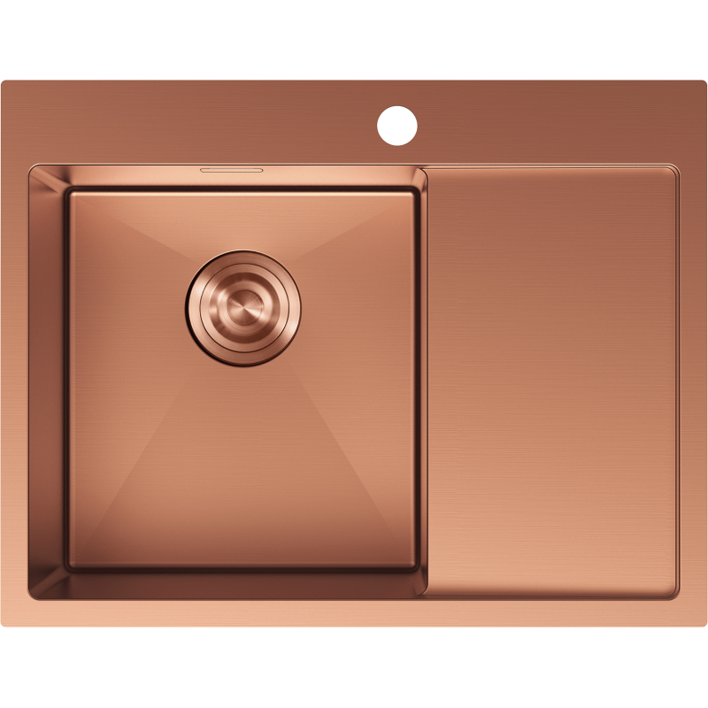 Mexen Exar oceľový kuchynský drez s 1 komorou a odkvapkávačom, ľavý 620 x 480 mm, meď - 6431621005L-65