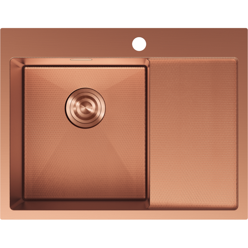 Mexen Exar oceľový drez s jednou komorou a odkvapkávačom, ľavý 620 x 480 mm, meď HC - 6431621005L-65HC