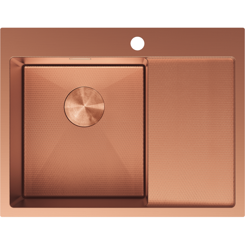 Mexen Exar oceľový drez s jednou komorou a odkvapkávačom, ľavý 620 x 480 mm, meď HC - 6431621005L-65HC