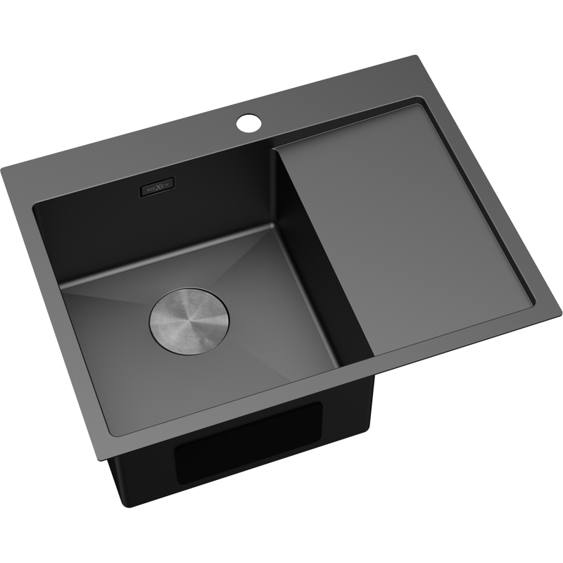 Mexen Exar oceľový drez s 1-komorou a odkvapkávačom, ľavý 620 x 480 mm, čierny - 6431621005L-70