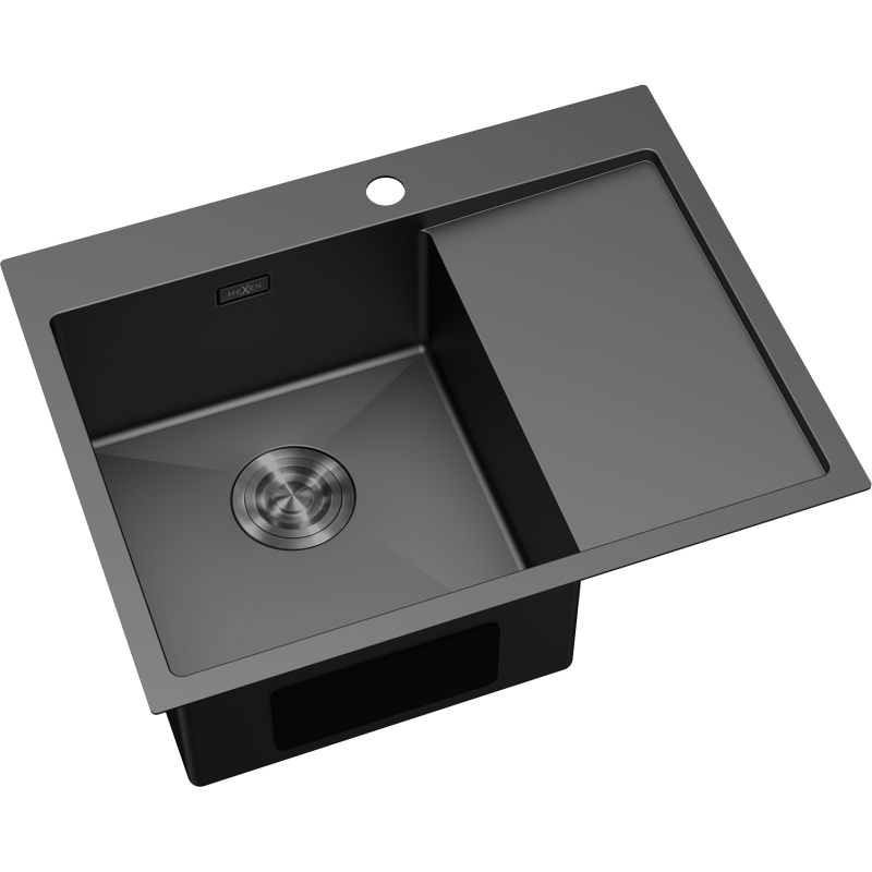 Mexen Exar oceľový drez s 1-komorou a odkvapkávačom, ľavý 620 x 480 mm, čierny - 6431621005L-70