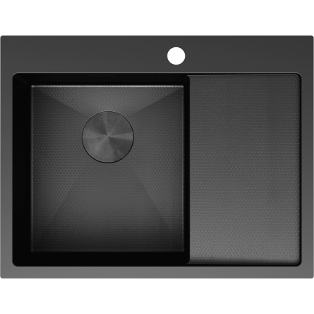 Mexen Exar 1-komorový nerezový drez s ľavým odkvapkávačom 620 x 480 mm, čierny HC - 6431621005L-70HC