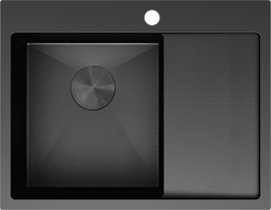 Mexen Exar 1-komorový nerezový drez s ľavým odkvapkávačom 620 x 480 mm, čierny HC - 6431621005L-70HC