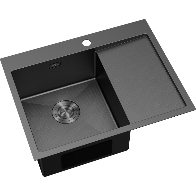 Mexen Exar oceľový drez s 1 komorou a odkvapkávačom, ľavý 620 x 480 mm, čierny HC - 6431621005L-70HC