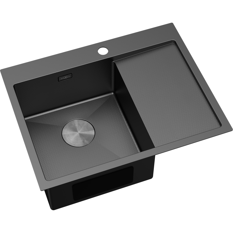 Mexen Exar 1-komorový nerezový drez s ľavým odkvapkávačom 620 x 480 mm, čierny HC - 6431621005L-70HC