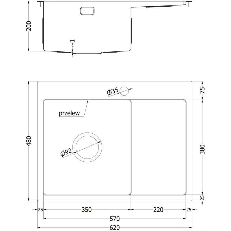 Mexen Exar jednokomorový oceľový drez s odkvapkávačom, pravý 620 x 480 mm, inox - 6432621005P-01