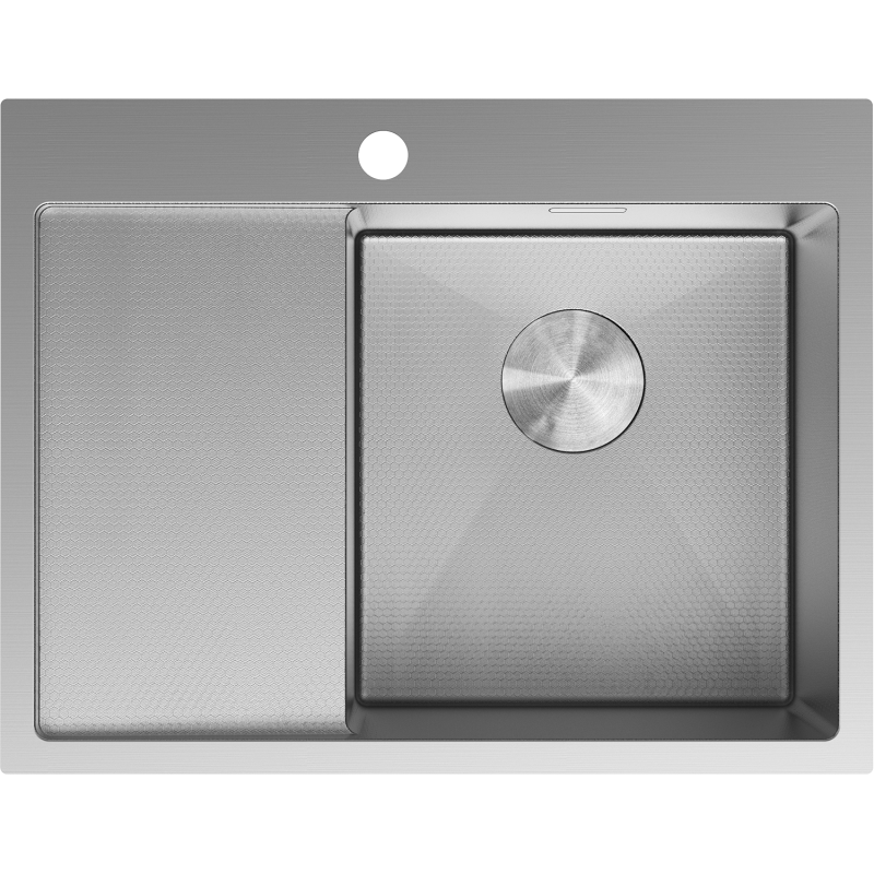 Mexen Exar oceľový kuchynský drez s 1 komorou a odkvapkávačom, pravý 620 x 480 mm, inox HC - 6432621005P-01HC