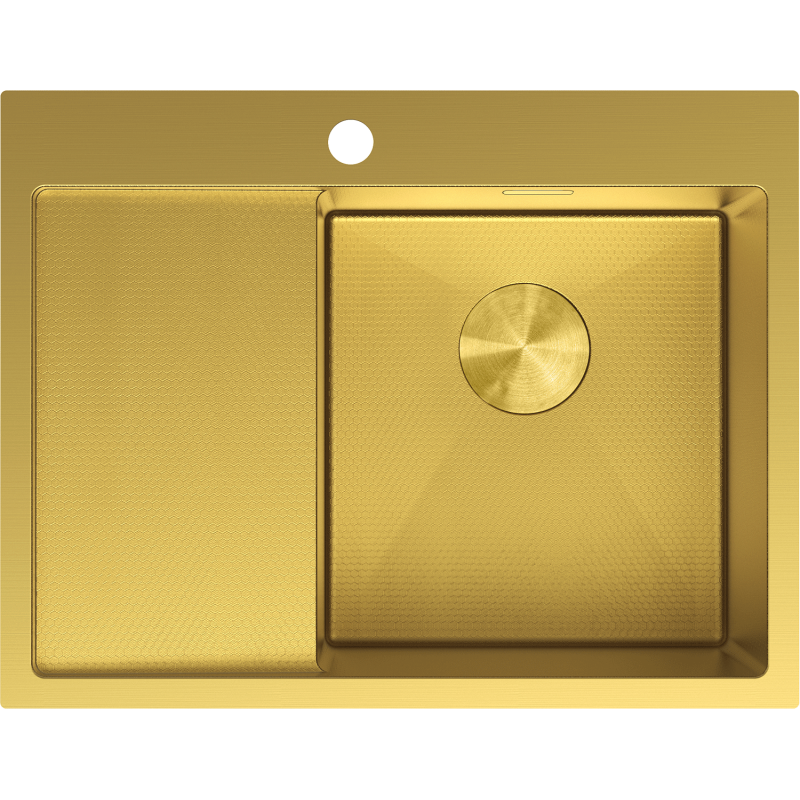Mexen Exar nerezový drez 1-komorový s odkvapom, pravý 620 x 480 mm, zlatý HC - 6432621005P-55HC