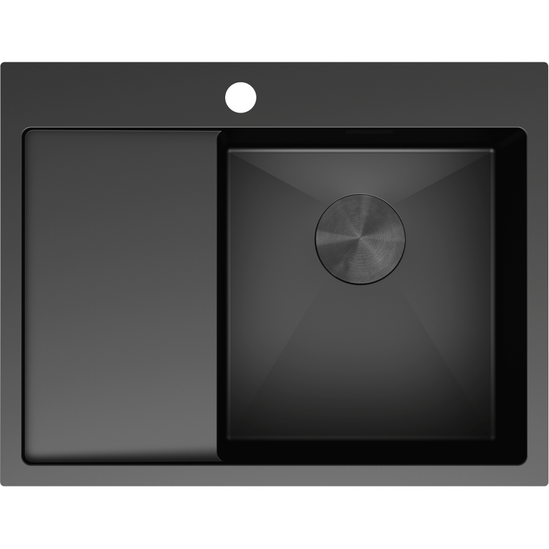Mexen Exar nerezový drez s jednou komorou a odkvapkávačom, pravý 620 x 480 mm, čierny - 6432621005P-70
