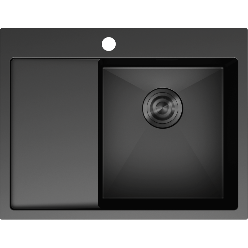 Mexen Exar nerezový drez s jednou komorou a odkvapkávačom, pravý 620 x 480 mm, čierny - 6432621005P-70