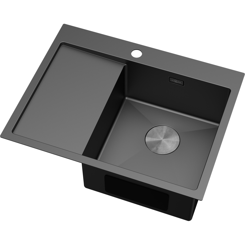 Mexen Exar nerezový drez s jednou komorou a odkvapkávačom, pravý 620 x 480 mm, čierny - 6432621005P-70