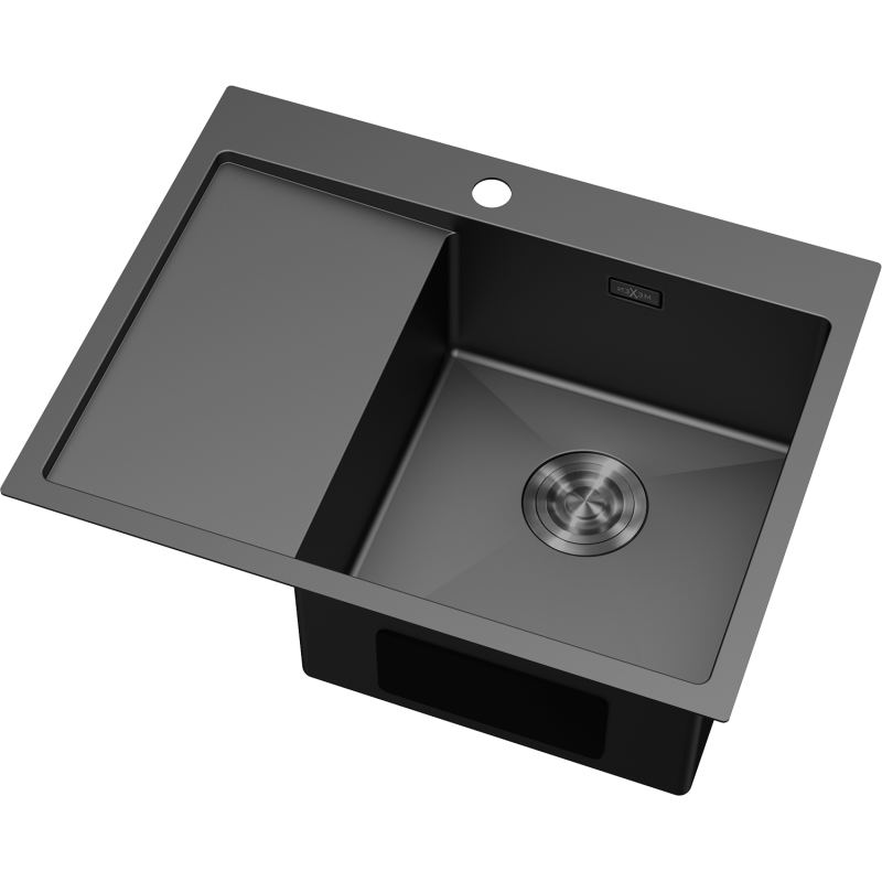 Mexen Exar nerezový drez s jednou komorou a odkvapkávačom, pravý 620 x 480 mm, čierny - 6432621005P-70