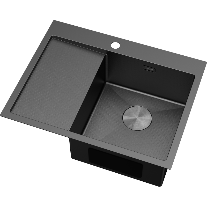 Mexen Exar oceľový drez s 1 komorou a odkvapkávačom, pravý 620 x 480 mm, čierny HC - 6432621005P-70HC
