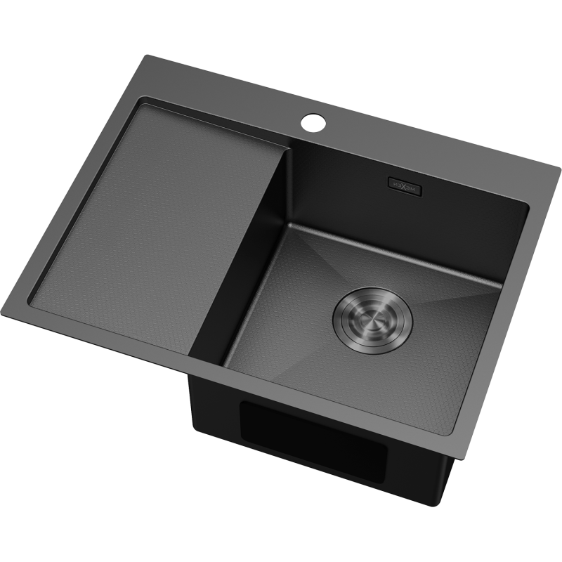 Mexen Exar nerezový drez 1-komorový s odkvapkávacou plochou pravý 620 x 480 mm, čierny HC -6432621005P-70HC