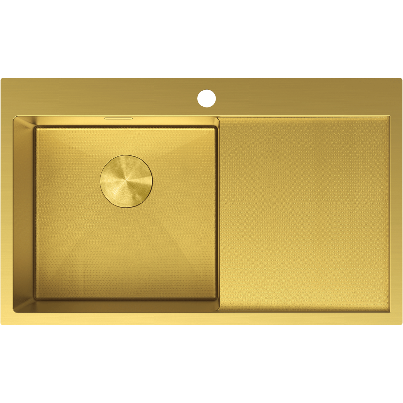 Mexen Exar oceľový drez 1-komorový s odkvapkávačom, ľavý 780 x 480 mm, zlatý HC - 6433781010L-55HC