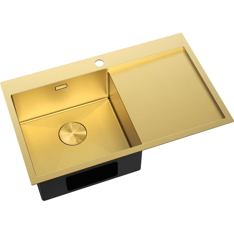 Mexen Exar nerezový drez s jednou komorou a odkvapkávačom na ľavej strane 780 x 480 mm, zlatý HC - 6433781010L-55HC