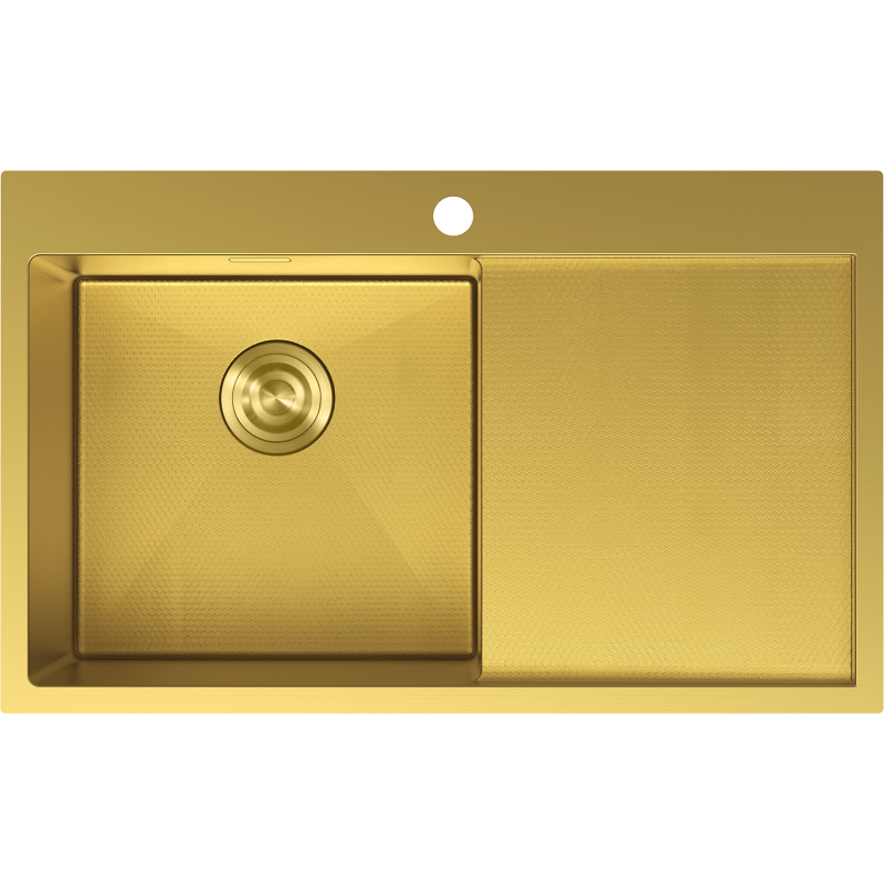Mexen Exar oceľový drez 1-komorový s odkvapkávačom, ľavý 780 x 480 mm, zlatý HC - 6433781010L-55HC