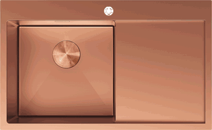 Mexen Exar oceľový kuchynský drez s 1 komorou a odkvapkávačom ľavý 780 x 480 mm, meď - 6433781010L-65