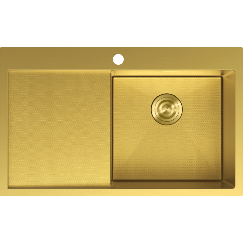 Mexen Exar oceľový drez s jednou komorou s odkvapkávačom, pravý 780 x 480 mm, zlatý HC - 6434781010P-55HC