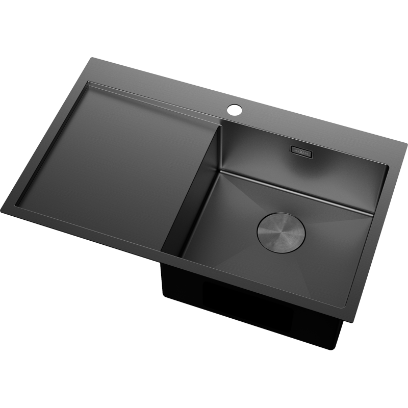 Mexen Exar oceľový kuchynský drez s 1 komorou a odkvapkávačom, pravý 780 x 480 mm, čierny - 6434781010P-70