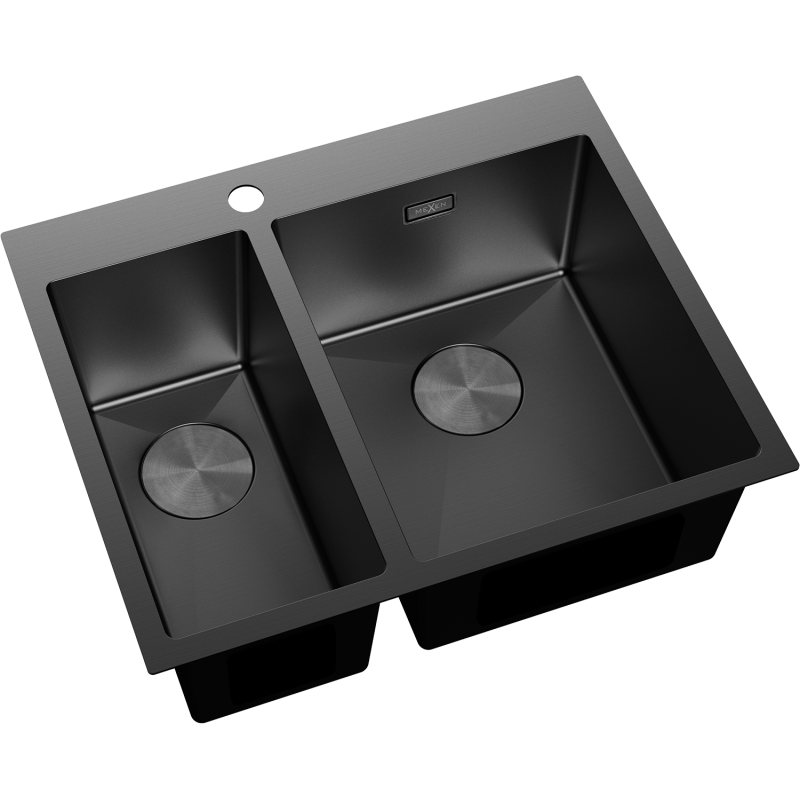 Mexen Flexo oceľový drez 1,5-komorový 610 x 510 mm, čierny - 6446611500-70