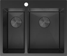 Mexen Flexo nerezový kuchynský drez s 1,5 komorou 610 x 510 mm, čierny HC - 6446611500-70HC