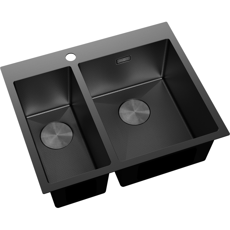 Mexen Flexo nerezový kuchynský drez s 1,5 komorou 610 x 510 mm, čierny HC - 6446611500-70HC