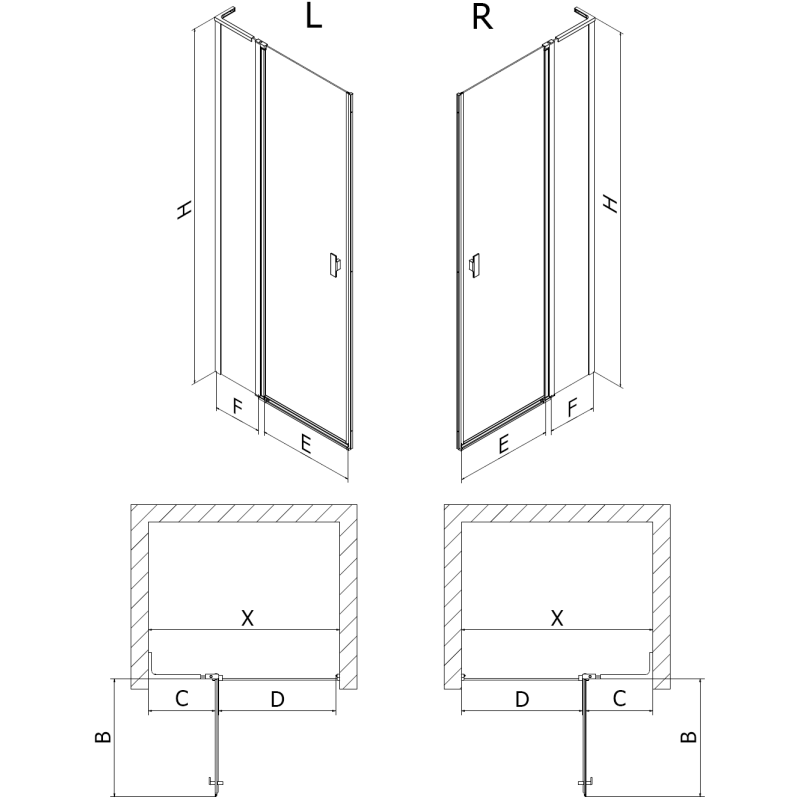 Mexen Mist L sprchové dvere výkyvné 105 cm, transparentné, zlaté brúsené - 8A4L-105-000-55-00