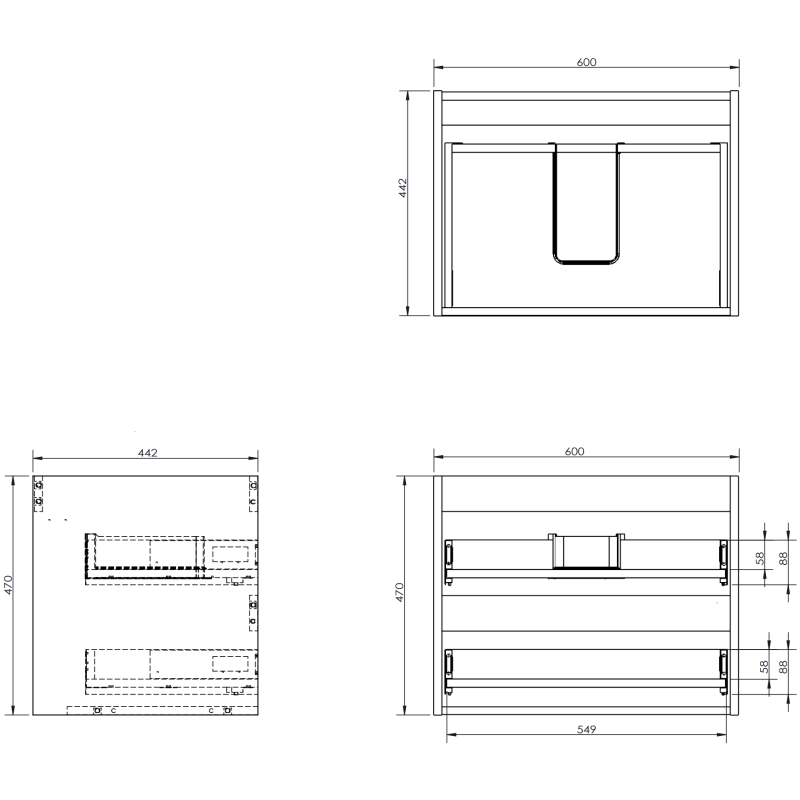 Mexen Orio kúpeľňová skrinka pod umývadlo 60 cm, 2 zásuvky, grafit mat - 91A10-06047-2-BFF66