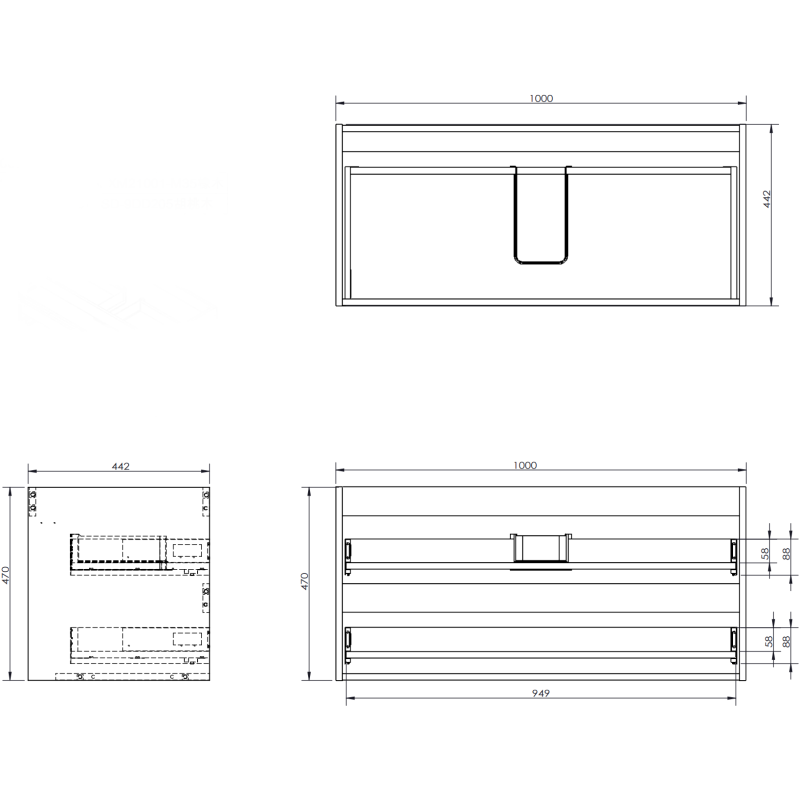 Mexen Orio kúpeľňová skrinka pod umývadlo 100 cm, 2 zásuvky, grafitová matná - 91A10-10047-2-BFF66
