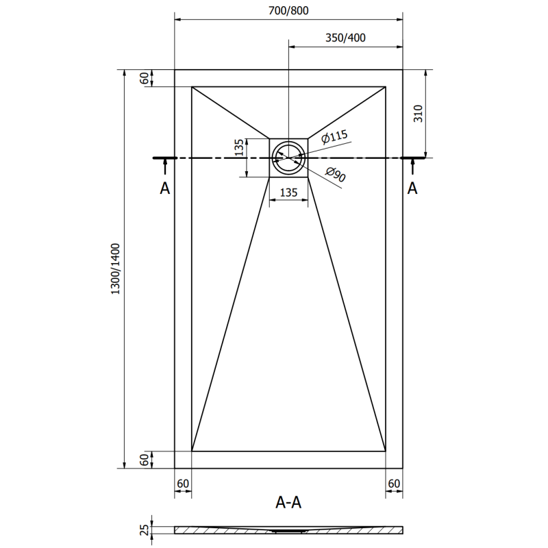 Mexen Stone+ kompozitná obdĺžniková sprchová vanička 130 x 70 cm, antracit - 44717013