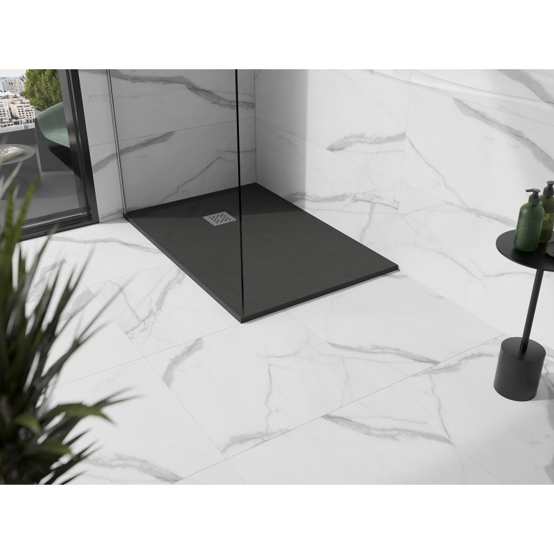 Mexen Stone+ kompozitová obdĺžniková sprchová vanička 130 x 80 cm, antracit - 44718013
