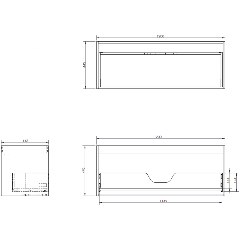Mexen Rivel kúpeľňová skrinka pod umývadlo 120 cm, 1 zásuvka, ryhovaná, čierna matná - 91A20-12047-1-BF71