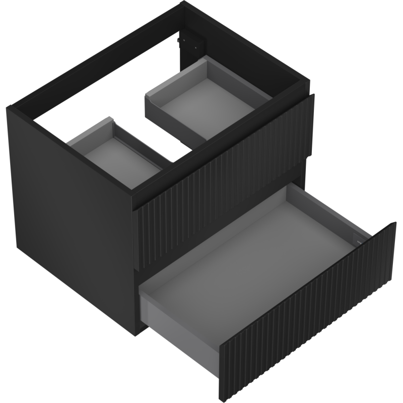 Mexen Rivel kúpeľňová skrinka pod umývadlo 60 cm, 2 zásuvky, ryhovaná, čierna matná - 91A20-06047-2-BFF71