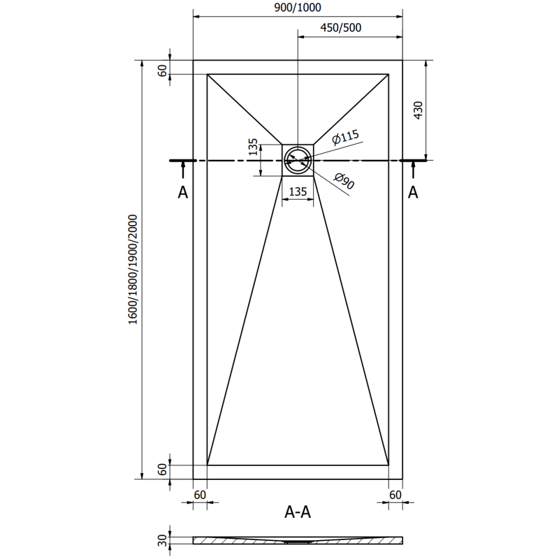 Mexen Stone+ kompozitový sprchový kút obdĺžnikový 180 x 100 cm, antracit - 44711018