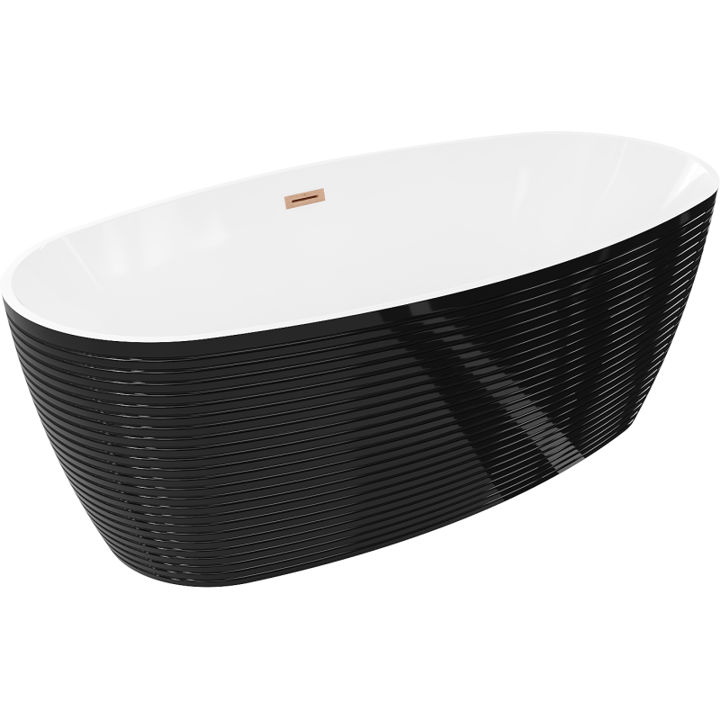 Mexen Lira voľne stojaca vaňa vzor 170 x 80 cm, biela/čierna, prepadová diera kartáčovaná meď - 52831708075-65