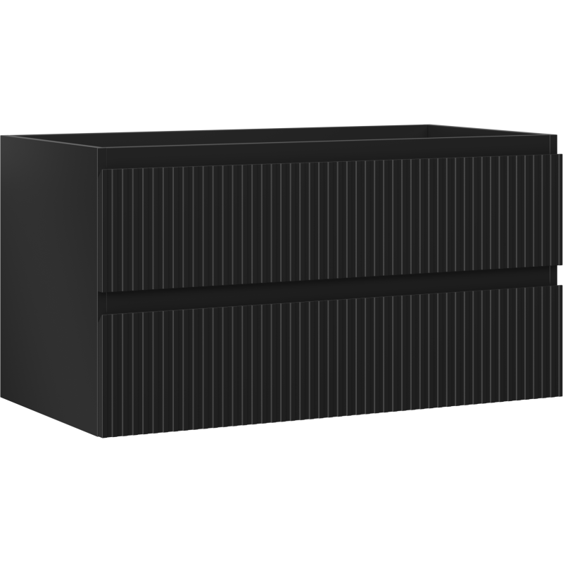 Mexen Rivel kúpeľňová skrinka pod umývadlo 90 cm, 2 zásuvky, drážkovaná, čierna matná - 91A20-09047-2-BFF71