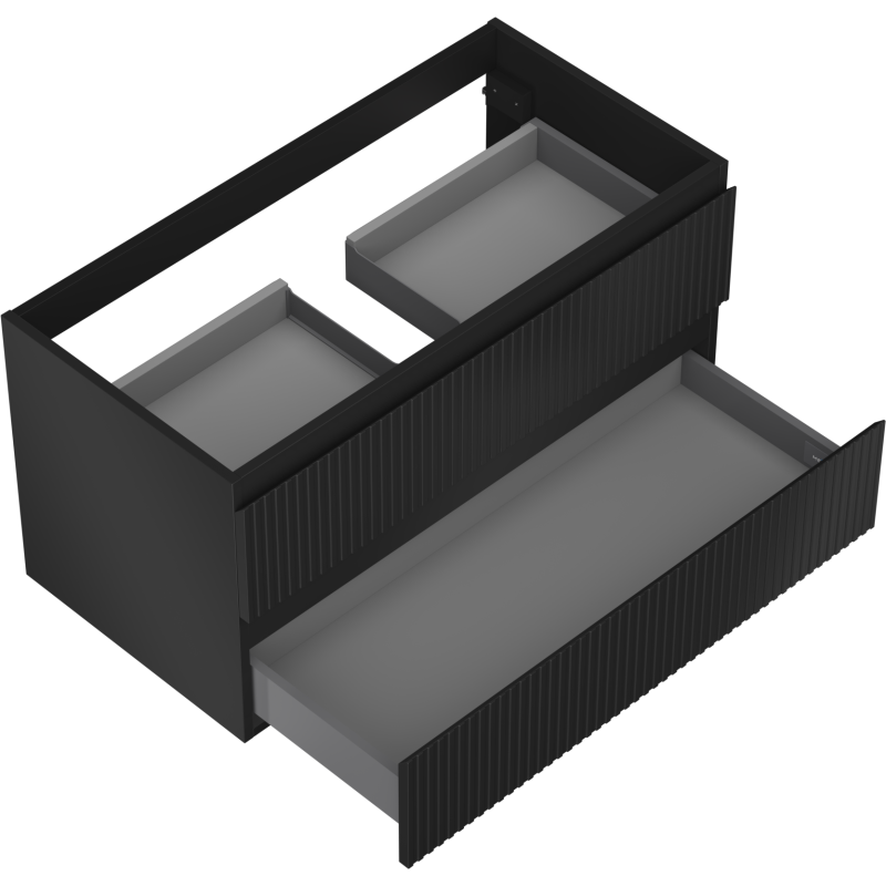 Mexen Rivel kúpeľňová skrinka pod umývadlo 90 cm, 2 zásuvky, drážkovaná, čierna matná - 91A20-09047-2-BFF71