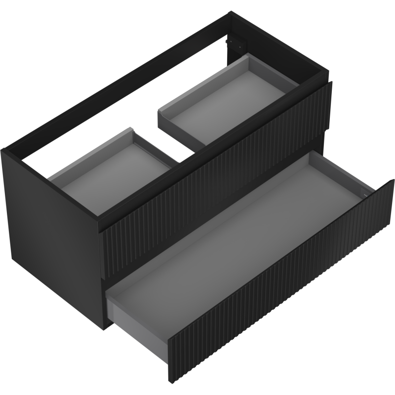 Mexen Rivel kúpeľňová skrinka pod umývadlo 100 cm, 2 zásuvky, ryhovaná, čierna matná - 91A20-10047-2-BFF71