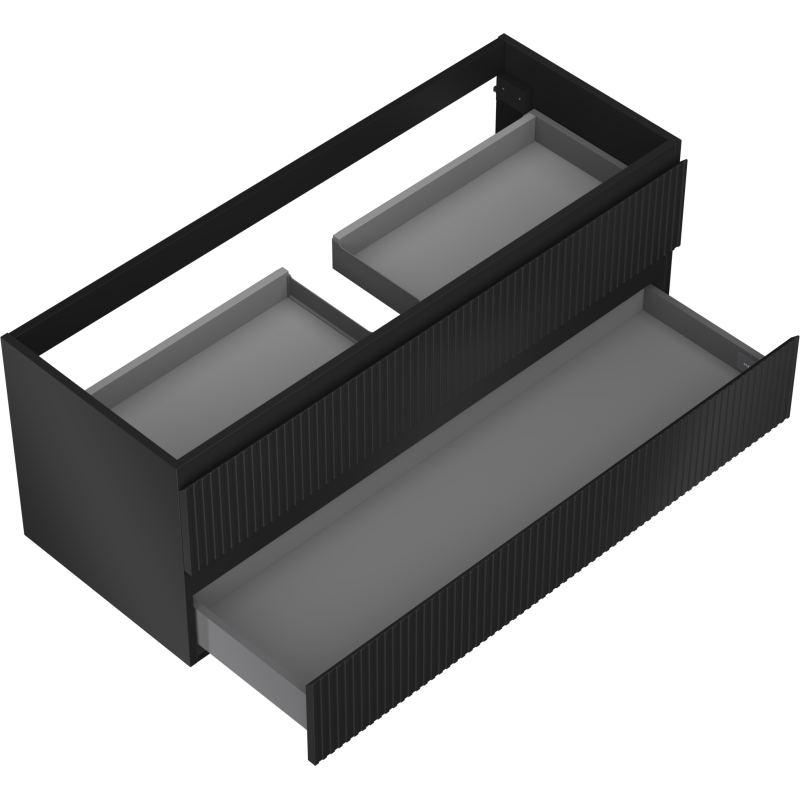 Mexen Rivel kúpeľňová skrinka pod umývadlo 120 cm, 2 zásuvky, ryhovaná, čierna mat - 91A20-12047-2-BFF71