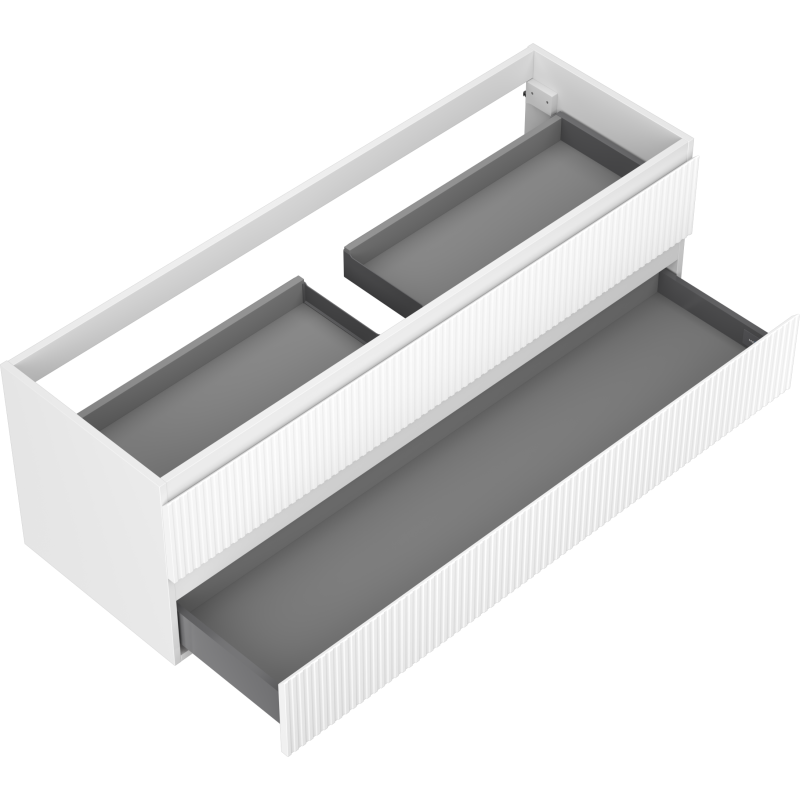Mexen Rivel kúpeľňová skrinka pod umývadlo 140 cm, 2 zásuvky, drážkovaná, biela matná - 91A20-14047-2-BFF01