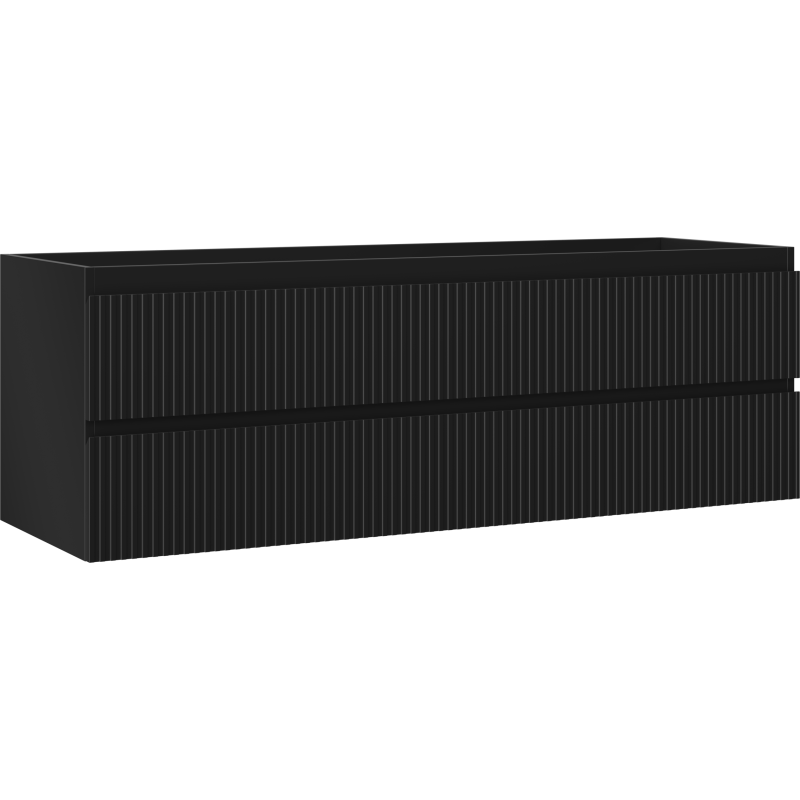 Mexen Rivel kúpeľňová skrinka pod umývadlo 140 cm, 2 zásuvky, drážkovaná, čierna matná - 91A20-14047-2-BFF71