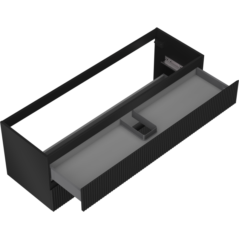 Mexen Rivel kúpeľňová skrinka pod umývadlo 140 cm, 2 zásuvky, drážkovaná, čierna matná - 91A20-14047-2-BFF71