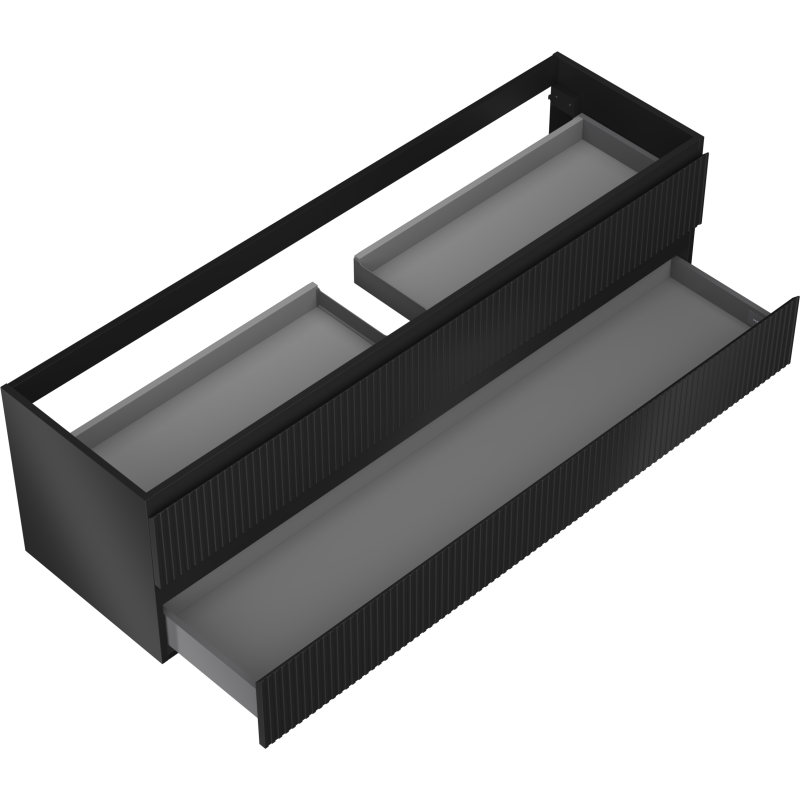 Mexen Rivel kúpeľňová skrinka pod umývadlo 160 cm, 2 zásuvky, ryhovaná, čierny mat - 91A20-16047-2-BFF71