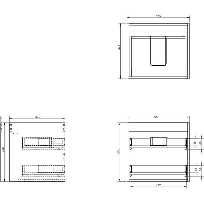 Mexen Orio kúpeľňová skrinka pod umývadlo 50 cm s doskou, 2 zásuvky, sivá matná - 91A10-05047-2-BFFC62
