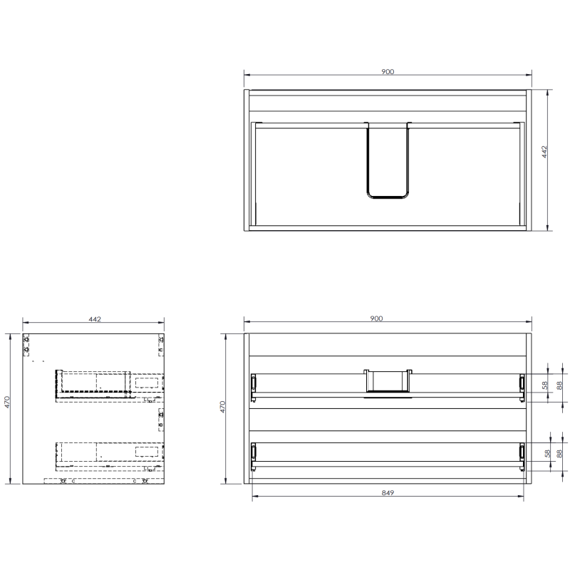 Mexen Orio kúpeľňová skrinka pod umývadlo 90 cm s doskou, 2 zásuvky, matná grafit - 91A10-09047-2-BFFC66