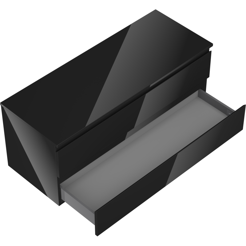 Mexen Orio kúpeľňová skrinka pod umývadlo 120 cm s doskou, 2 zásuvky, čierny lesk - 91A10-12047-2-BFFC70